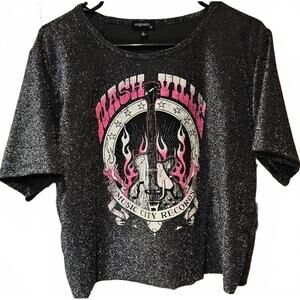 Originality Nashville Country Music Festival Cropped Glitter T Shirt Large New